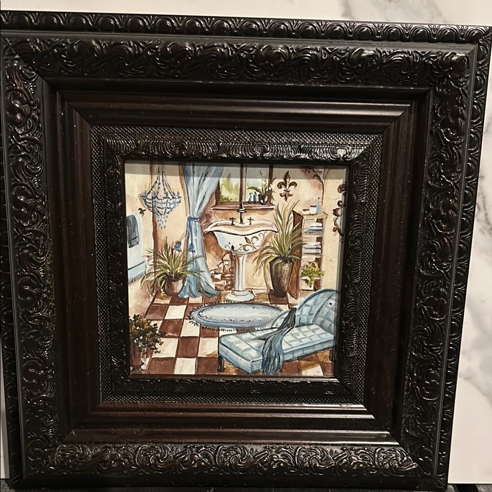 Kirklands Framed Bath Art - Brown and Blue